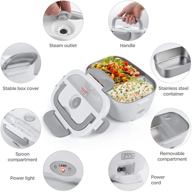 Elektrische Heizung Lunch Box Edelstahl Essen Beheizten Wärmer Container Tragbare Picknick Box 220V 110V 24V 12V Auto EU UNS Stecker – Bild 3
