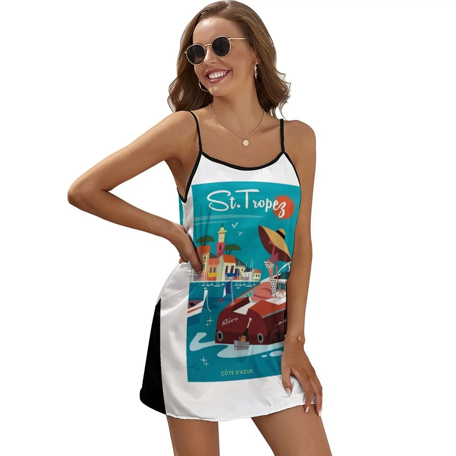 

Платье без рукавов с постером в стиле Сен-тропе, женские платья, женские летние платья 2024, женское элегантное роскошное платье