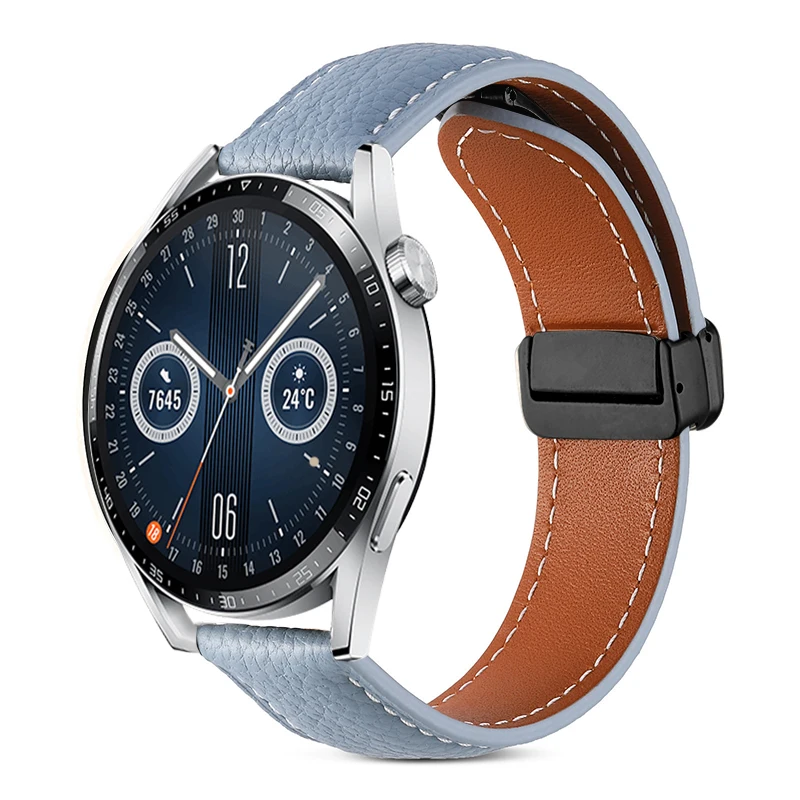 Premium 22mm Leather Loop Band with Magnetic Buckle - Elegant Strap Bracelet