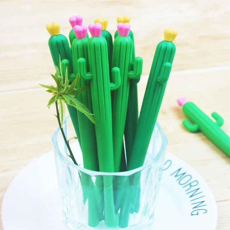 

8pcs Cute Cartoon Decompression Pen Cactus Soft Gel Neutral Pen 0.5mm Student Creative Stationery Signature Pen