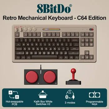 8Bitdo Retro Mechanical Keyboard Hot-swappable PCB , Kailh Box White Switches V2, Designed with Super Buttons and Super Stick 1
