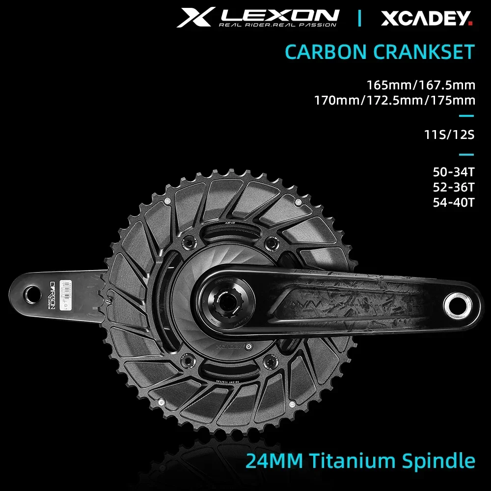 LEXON Road Carbon Cranksets Superlight 362g 24mm Titanium Spindle 165-175mm Bike Cranks for Road Bike Cycling Parts