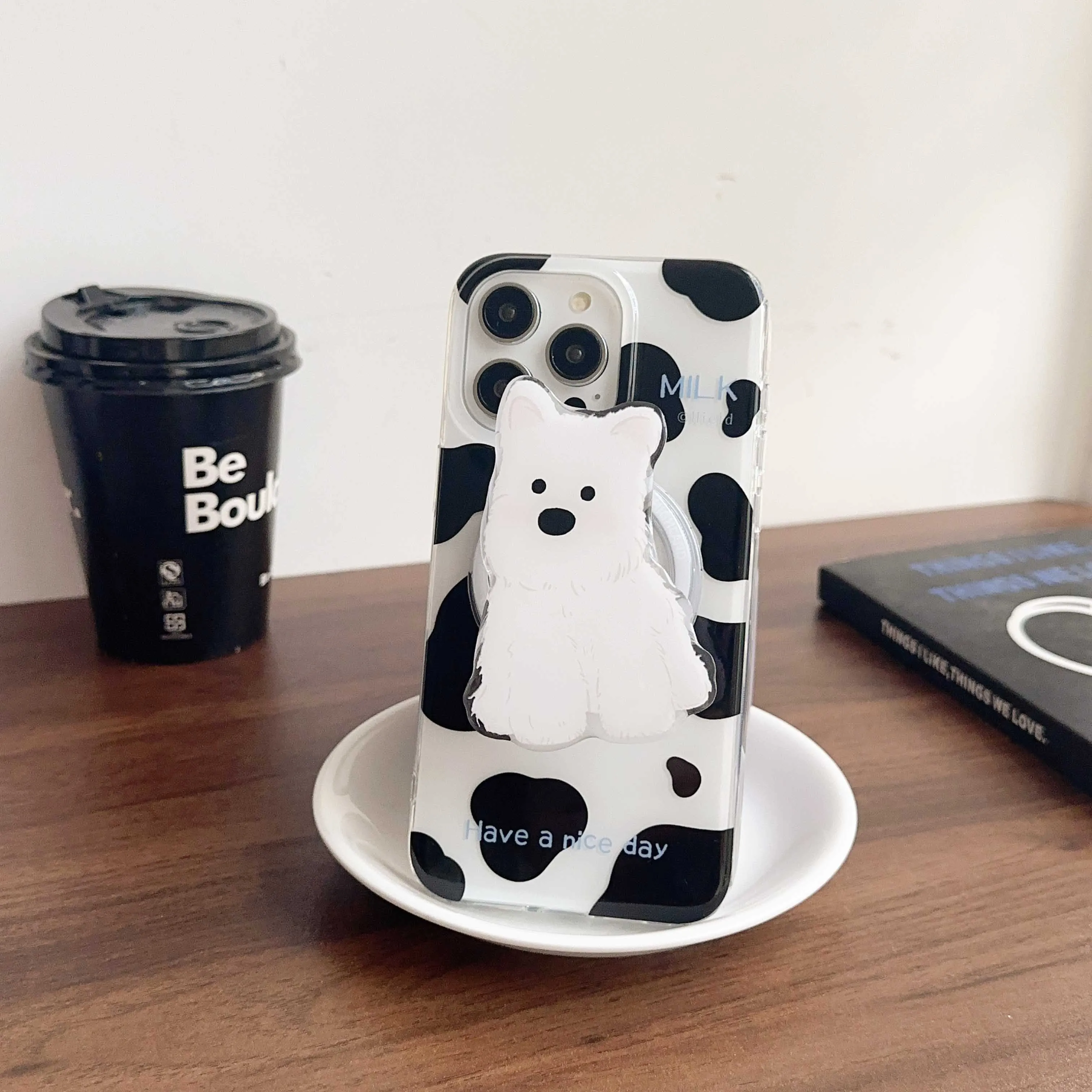 3D Dog Puppy Magnetic Cow Stripes Phone Case for iPhone