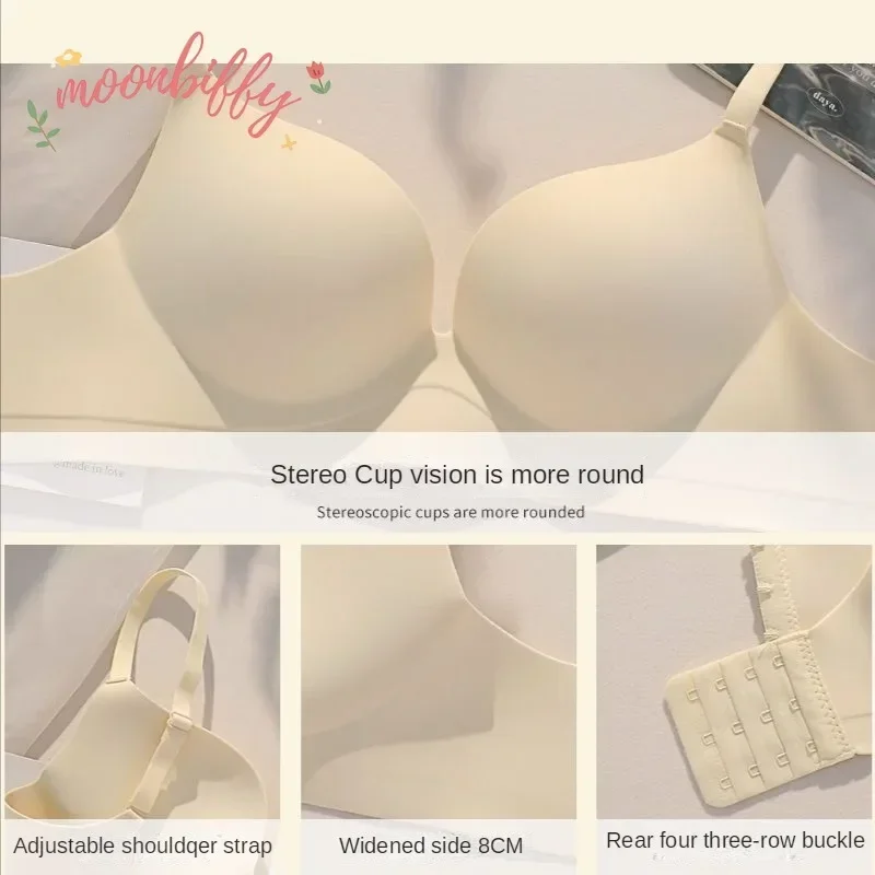 Women Gathered Seamless Lingerie Push Up Bra Solid Small Breast Wireless One Piece Thickened Comfortable Anti Sagging Invisible 5
