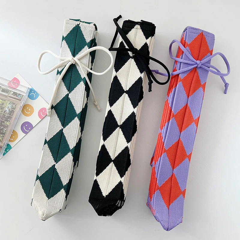 New 2023 Trend Plaid Foldable Diamond Lattice Casual Knit Tote Women's Novelty Handwoven Shopping Carryall Bag Soft Open Pocket