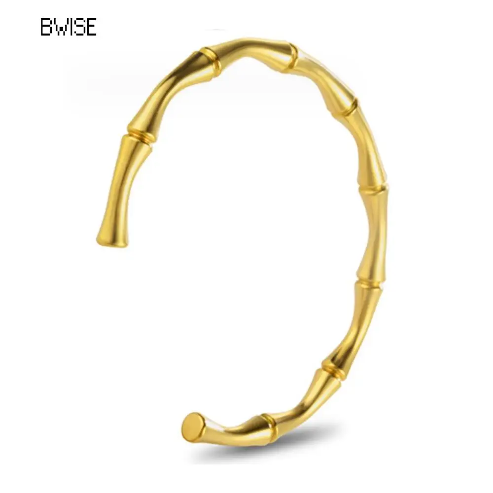 Bwise Stainless Steel Gold Color Bamboo Joint Bangles 2023 Trend Bracelet For Women Men Romantic Party Gift Fashion Jewelry 4