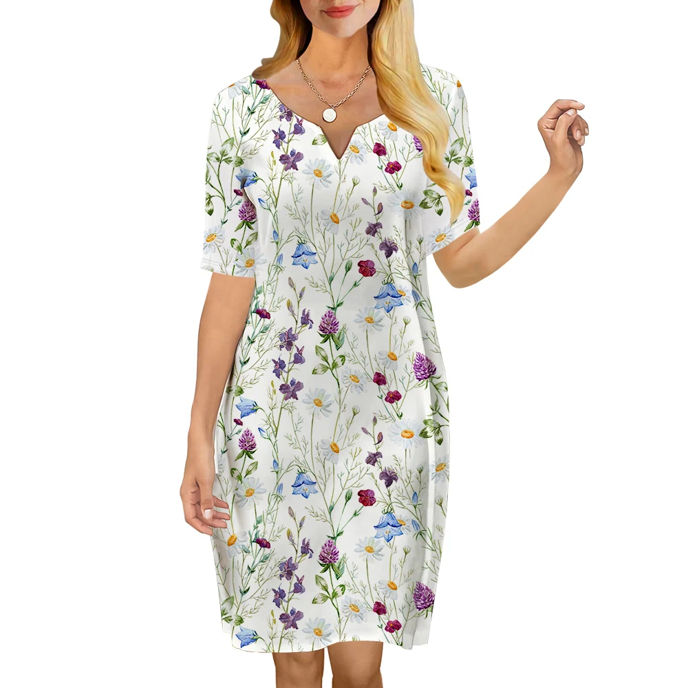 

CLOOCL Women Dress Vintage Floral 3D Printed V-Neck Loose Casual Short Sleeve Shift Dress for Female Dresses Dress Summer 2022