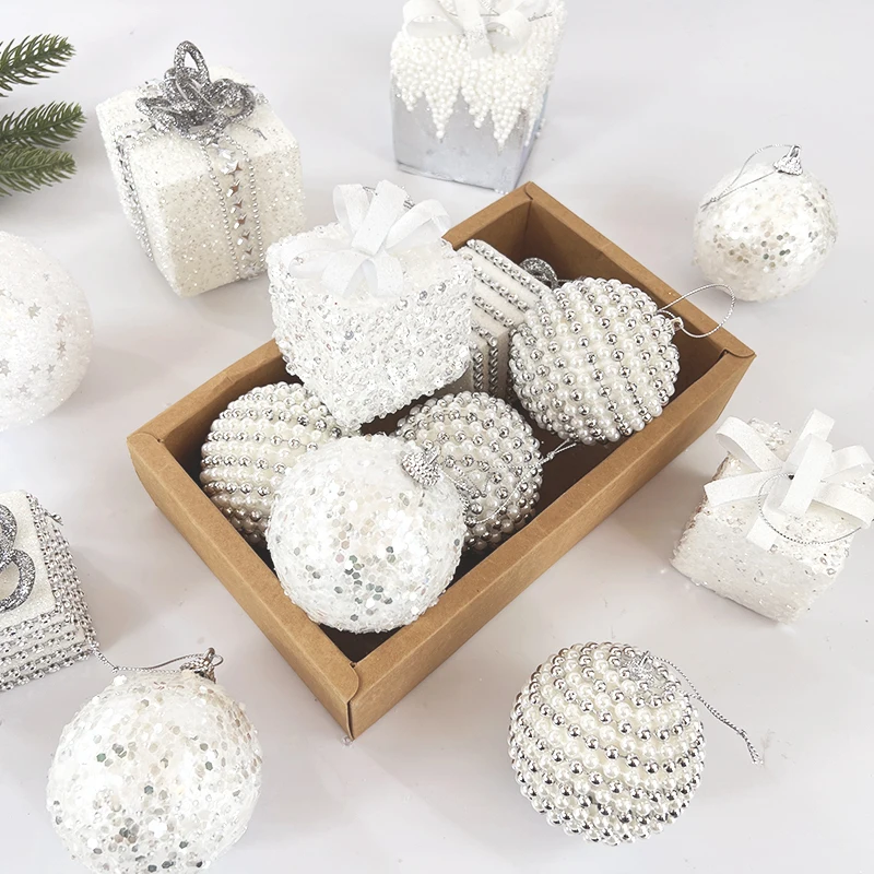 Big Christmas Balls Ornament White Foam Xmas Tree Hanging Pendant Gift 2025 New Year Home Party Decoration Navidad 2024 Supplies