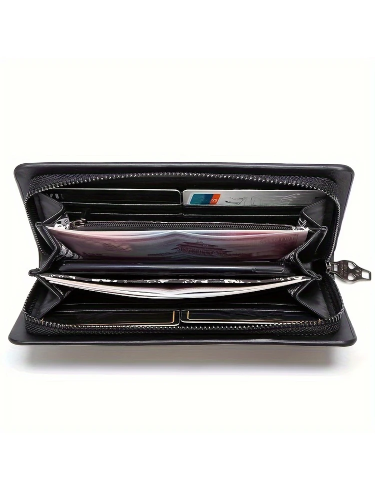 Mode Metall Schädel frauen Brieftasche Punk Lange Geldbörse Kupplung Große Kapazität Weibliche Brieftaschen Dame Telefon tasche Karte Halter Mobile fall – Detail 2