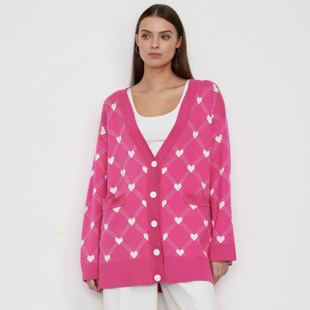 Женский однобортный трикотажный жаккардовый свитер K, кардиган с V-образным вырезом, весна-осень 2023