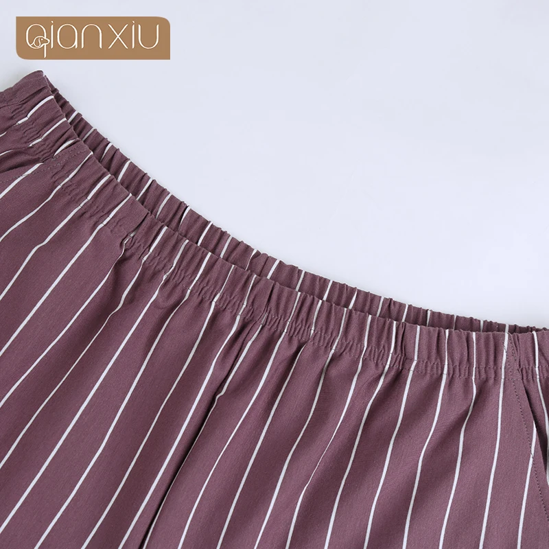 Summer New Men's Cotton Solid Color Short Sleeve Round Collar Top Stripe Shorts Home Set Simple  Sleepwear Home Suit