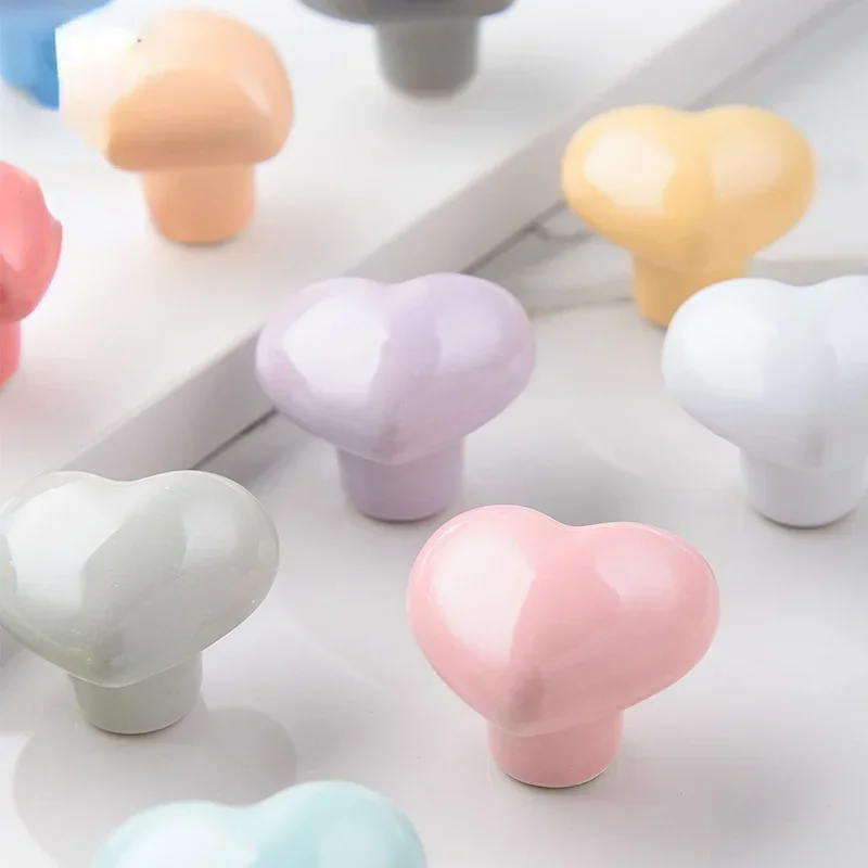 Door Knobs and Handles Ceramic Cartoon Cabinet Knobs and Handles Colorful Heart Drawer Closet Kids Room Furniture Handle furniture handles kitchen door handles ball lever knob