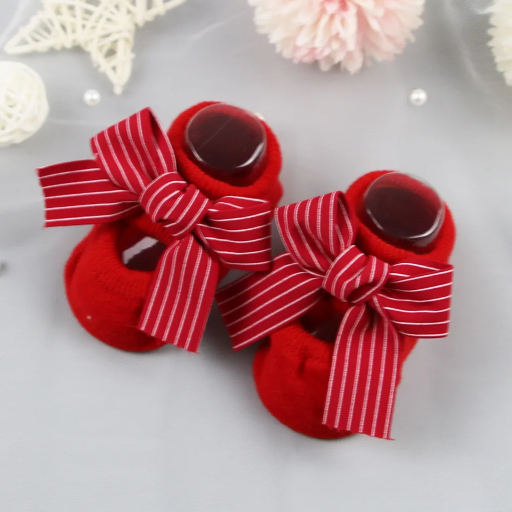 Adorable Newborn Girl Princess Bow Cotton Socks - Red Toddler Floor Socks