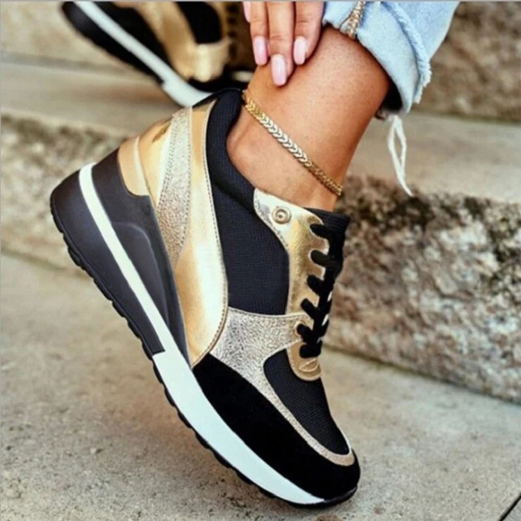 Women Sport Shoes Fashion Mixed Colors Casual Sneakers Wedge Heel Ladies Vulcanized Shoes Lace-Up Walking Running Shoes 2023 4