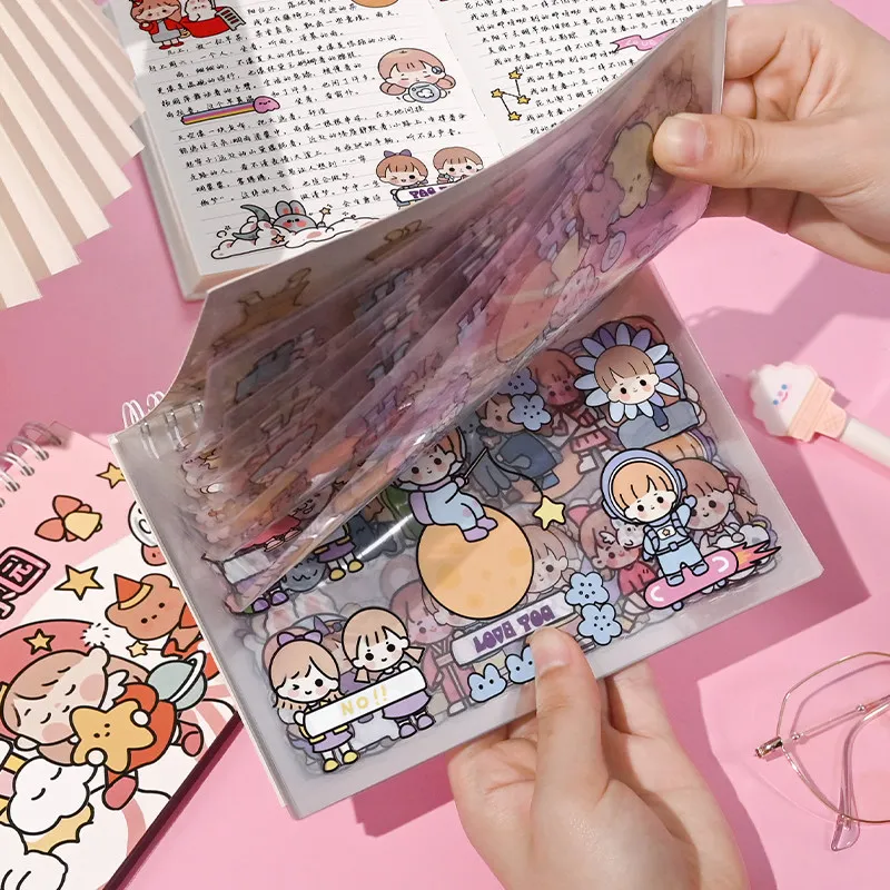 

SKYSONIC BOBO 50 Sheets Sticker Book Non-Repeat Decor PET Coil Set Material Idol Kpop Stationery Postcards Kawaii Sticker Suppli
