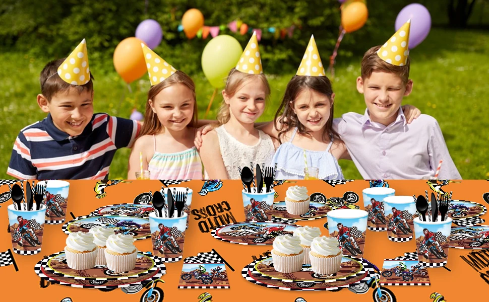 Motorrad-Thema Happy Birthday Banner Teller Tortendekoration Helm Motocross Ballon Dirt Bike Geburtstagsdekoration Partyzubehör – Detail 6