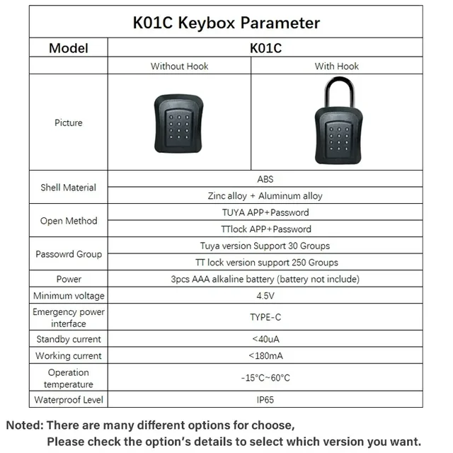 Tuya/TTlock Smart Password Key Box Outdoor IP65 Waterproof Anti-theft Box Safe Security Intelligent ABS/Metal Smart Wall Mount 6