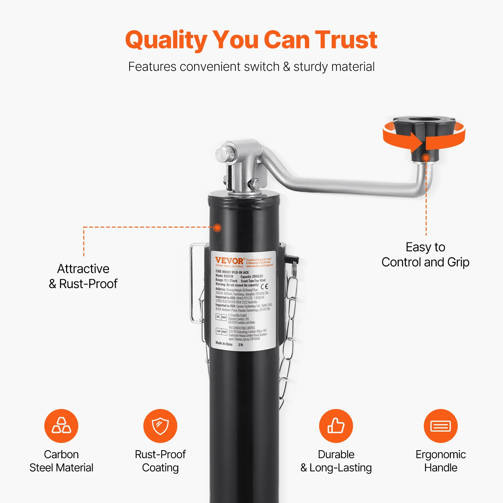 SucceBuy 2000 lbs Trailer Jack Stand 10"Lift Weld-on Pipe-Mount Bracket Support Legs Corner Steady Camper Parts for RV Yacht