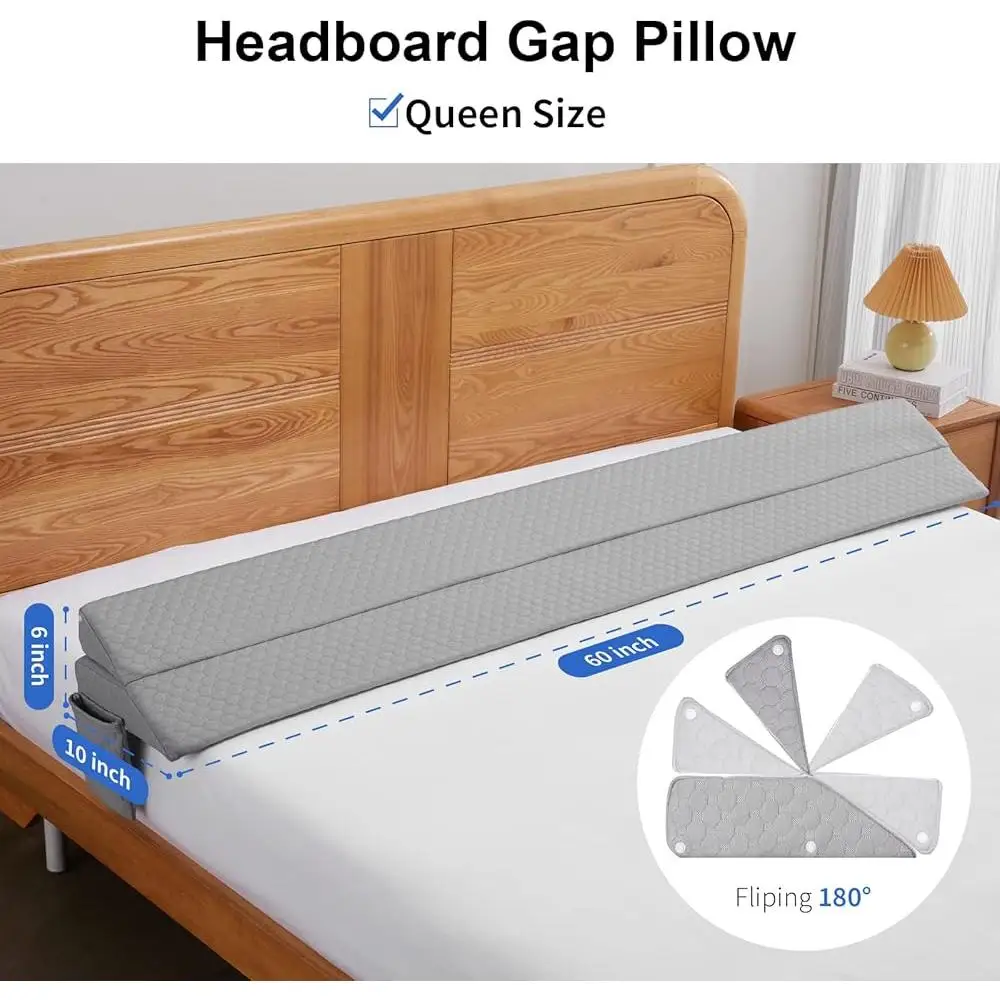 Queen Size Bed Wedge Pillow Bed Gap Filler High Density Foam Adjustable Headboard Support Cushion Removable Cover Comfort and 4