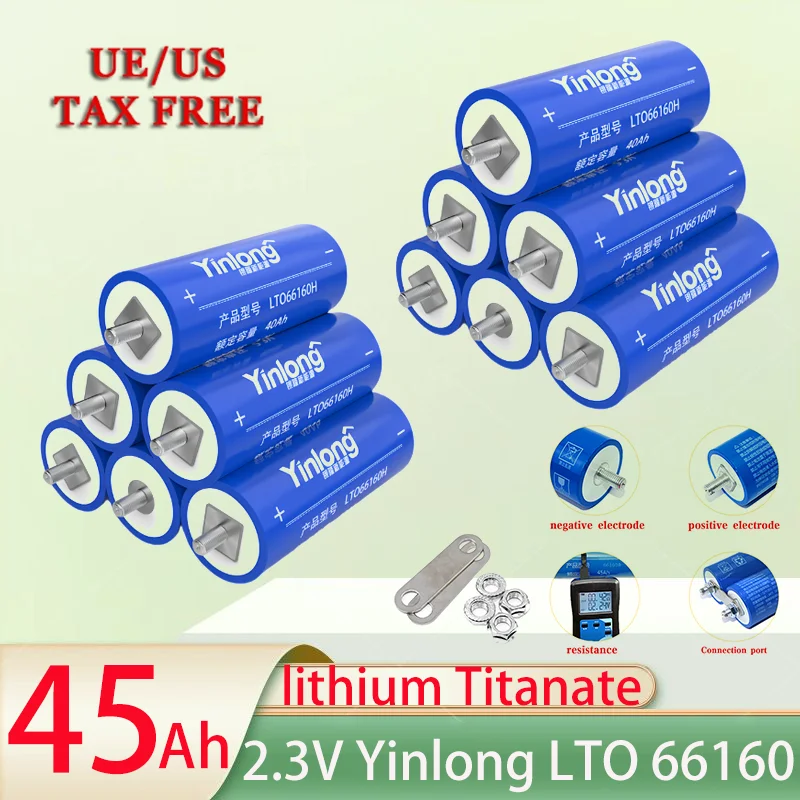 

12PCS Yinlong 66160 2.3V 45Ah Lithium Titanate 10C discharge LTO Battery Cell for 6S 12S 12V 24V Car Audio Solar Energy Syste