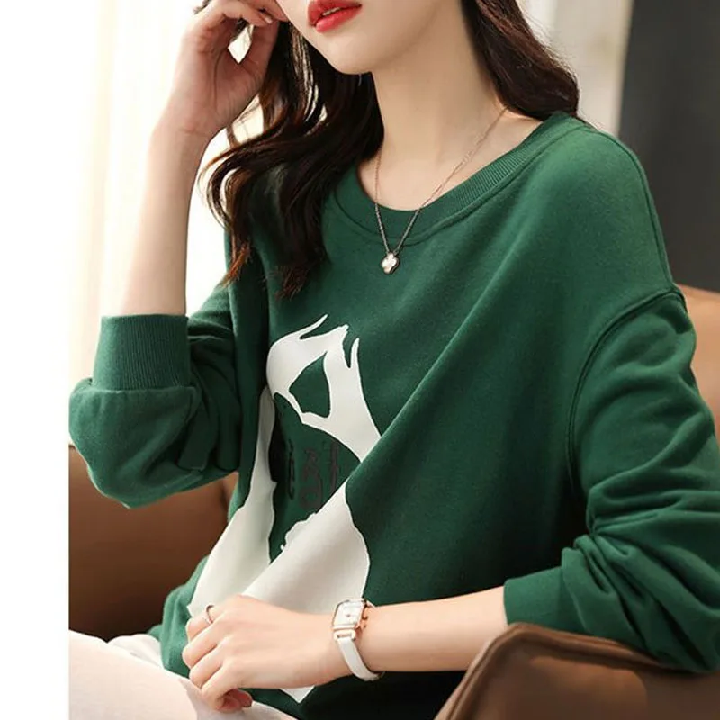 Autumn and Winter Fashion Design Sense Printing Loose and Slim Versatile Simple Casual Round Neck Women's Temperament Sweater