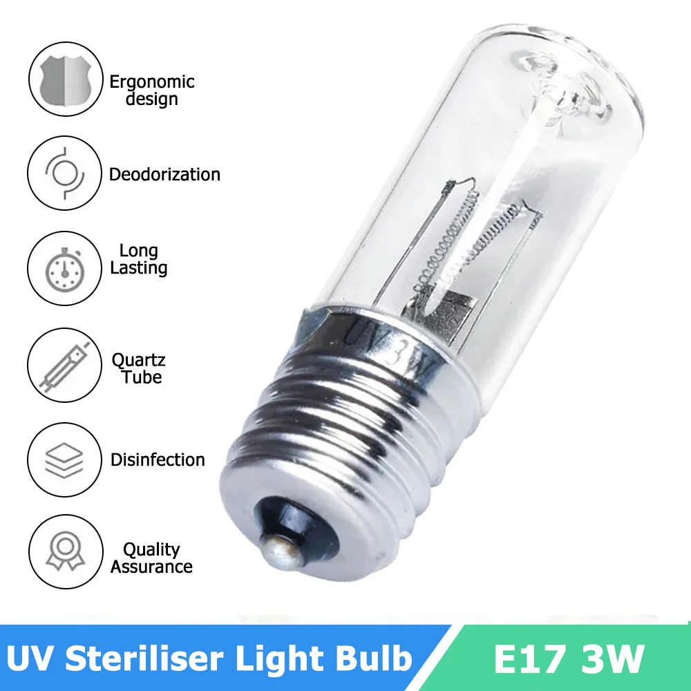 E17 3W UV Steriliser Light Bulbs 10V 12V 220V Ozone 254nm Germicidal Lamp Set Quartz Tube Kill Mites Ultraviolet Lamp For Home