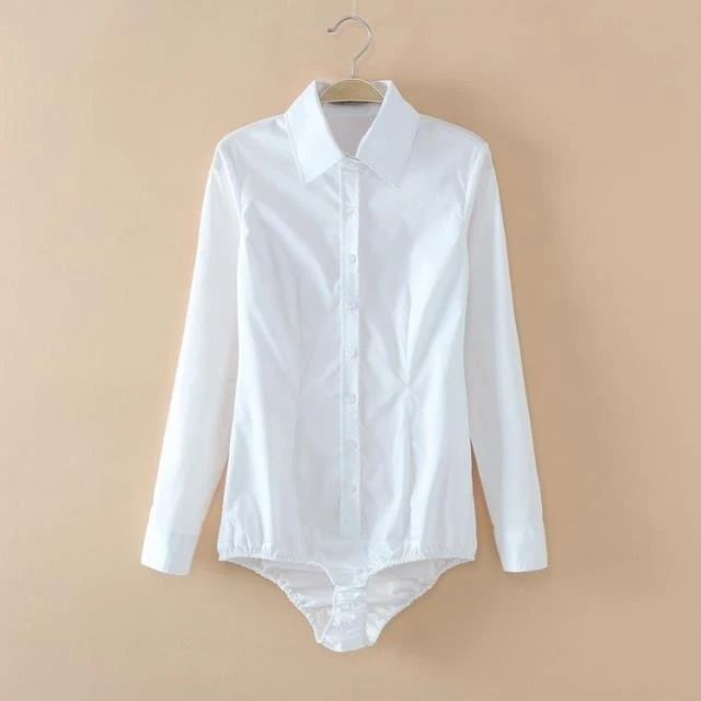 Chic Blue/White Long Sleeve Women's Slim Fit Blouse