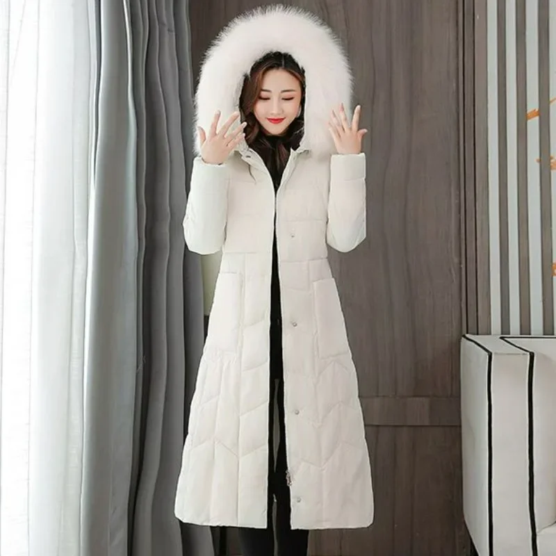 2024 New Women Down Cotton Coat Winter Jacket Mid Length Version Parkas Large Size Thick Outwear Hooded  Fur Collar Overcoat women s mid length korean version 2020 new down cotton padded jacket women s loose thick fur collar cotton padded coat