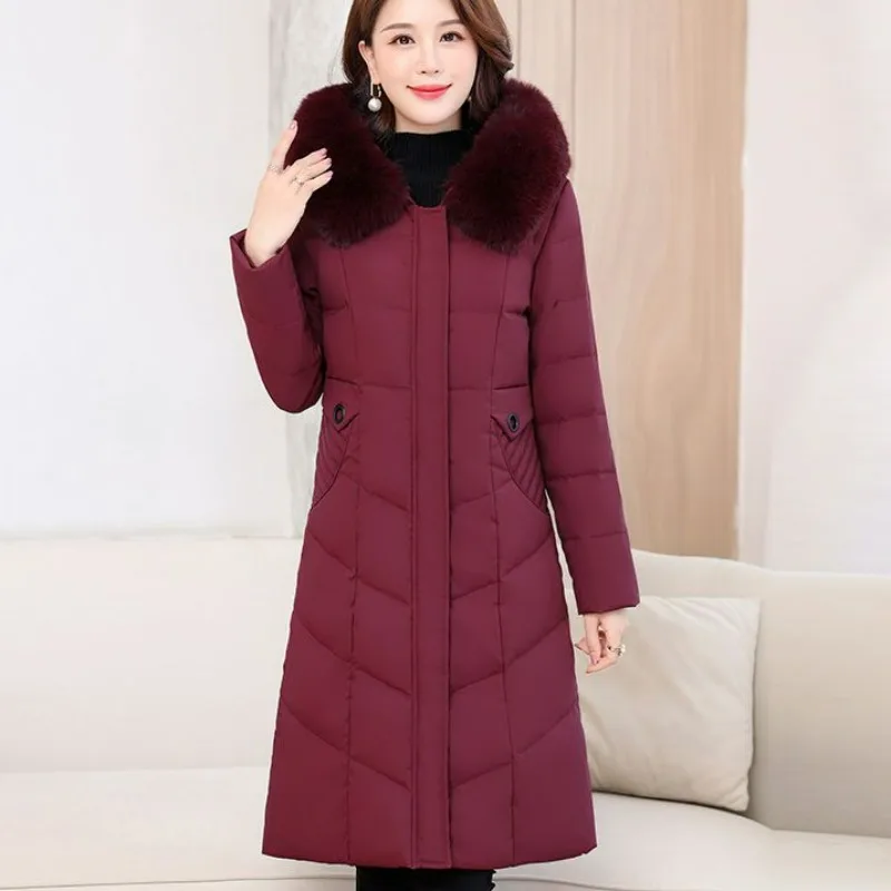 2023 New Women Down Jacket Winter Coat Female Keep Warm Thick Parkas Loose Long Outwear Artificial Fur Collar Hooded Overcoat 2020 winter solid hooded women faux fur coats ladies thick warm outwear fur jackets female loose long overcoat