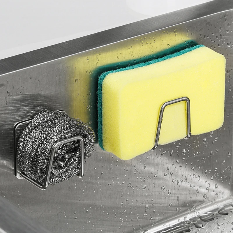 Stainless Steel Sponge Holder Self Adhesive Sink Drain Drying Wire Ball Racks Kitchen Storage