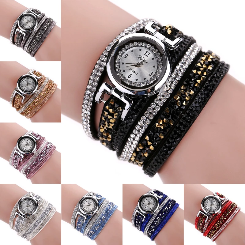 

Duoya Womens Wrap Multilayer for rhinestone Faux Leather Analog Bracelet Wrist