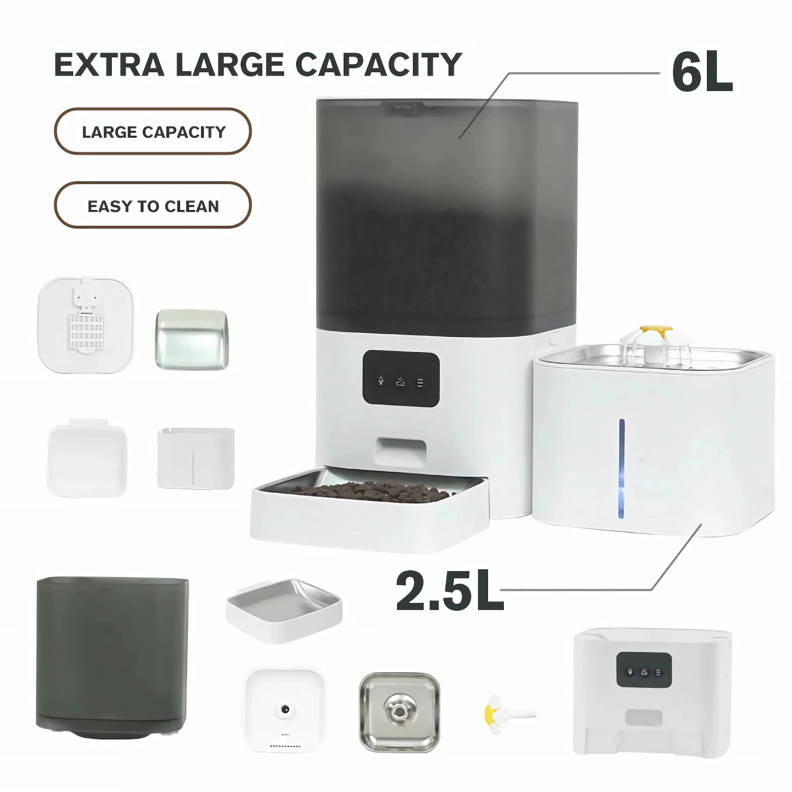 Smart Pet Feeder 2 In 1 Automatic Dispenser 6L Large Capacity & 2.5L Pet Water Fountain WiFi APP Control For Cats Dogs Dry Food_voghion.com