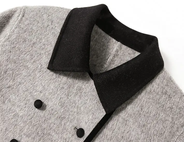 Main Mu Autumn Winter New Fashion Korean Edition Slim Casual Versatile Temperament Contrasting Color Small Collar Woolen Trench