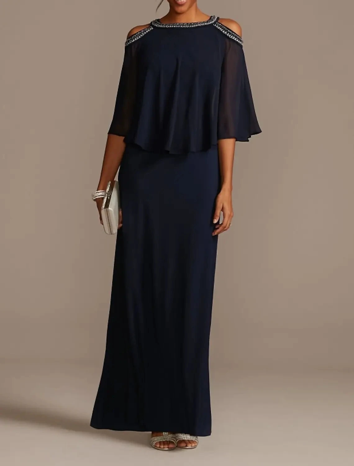 

Dark Navy A-Line Mother Of Bridal Dress 2023 Elegant Jewel Chiffon Half Sleeves Beads Wedding Guest Party Gown New