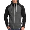 Winter Fashion Fitness Sports Men's Casual Splicing Color, Insert Shoulder Sleeve Hooded Thickened Straight-Through Hoodie 4