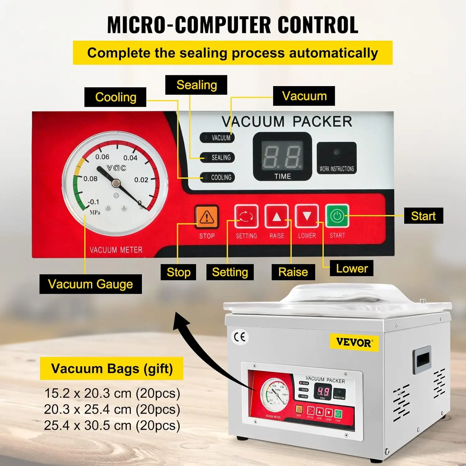 Chamber Vacuum Sealer, DZ-260A 6.5 m³/h Pump Rate, Excellent Sealing Effect with Automatic Control, 110V Kitchen Packaging 4