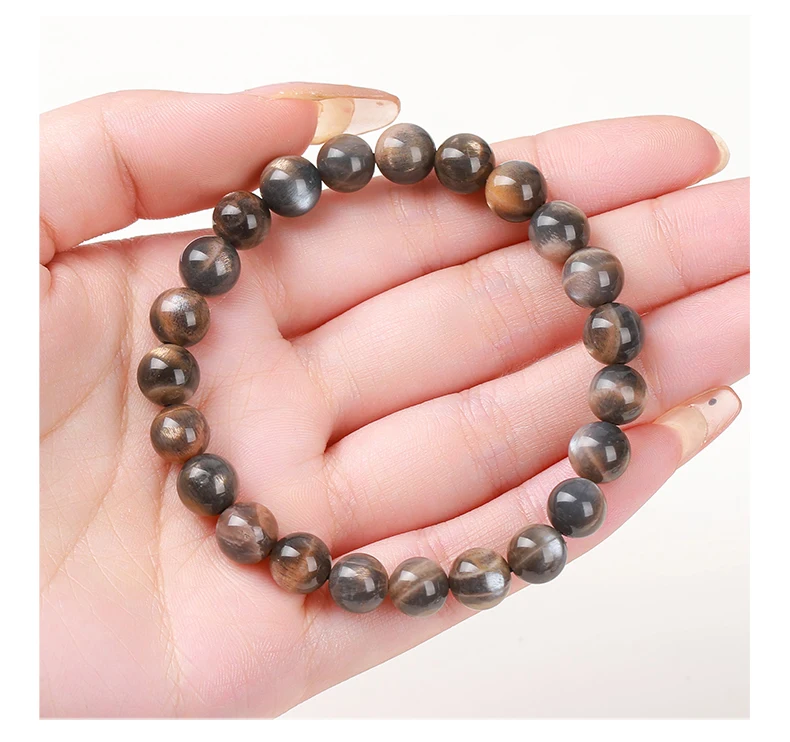 JD Naturstein Schwarz Golden Mondstein Perlen Armbänder Damen Herren Chic Dream Charm Emotionale Heilung Stretch Energie Armband – Detail 5
