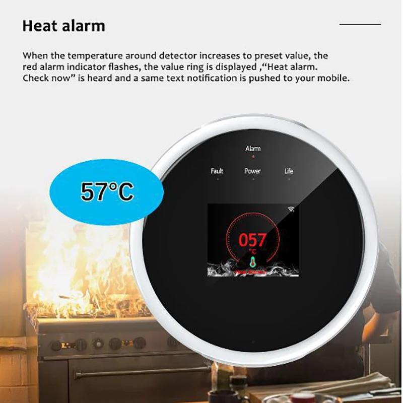 

Tuya WIFI Gas Leakage Detector Natural Gas LPG Temperature Alarm Voice Prompt App Notification Linkage Valve for Smart Home