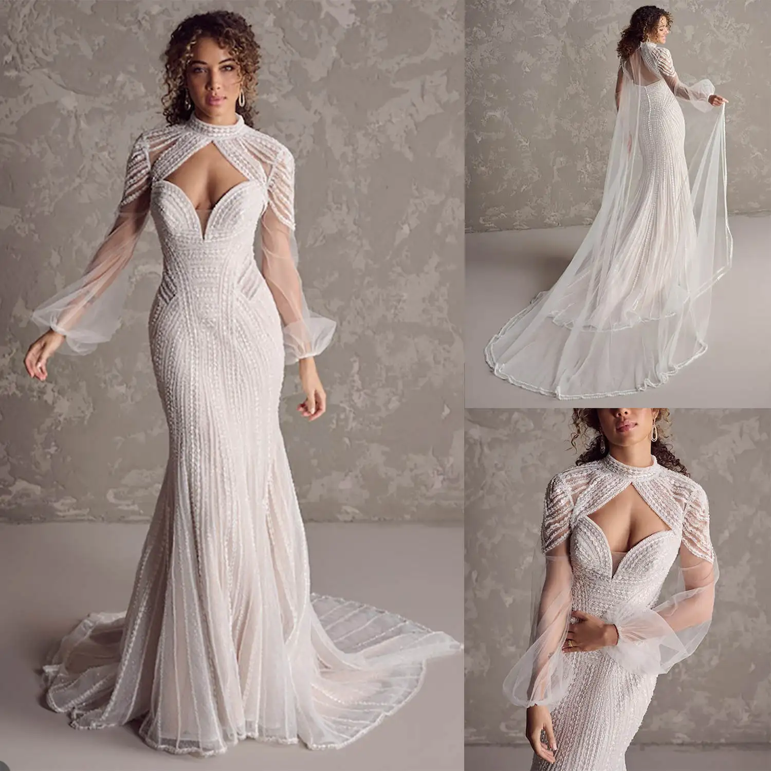 

Simple Style Sheath Gown Wedding Dresses Draped Lace Bridal Gowns High Neck Big Size Vestidos De Novia Custom Size Colour