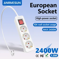 EU Plug Power Strip with USB & Type - C Charging Ports, 3 Outlets, and 2m Extension Cord - EU Plug (1.5M AC sockets)