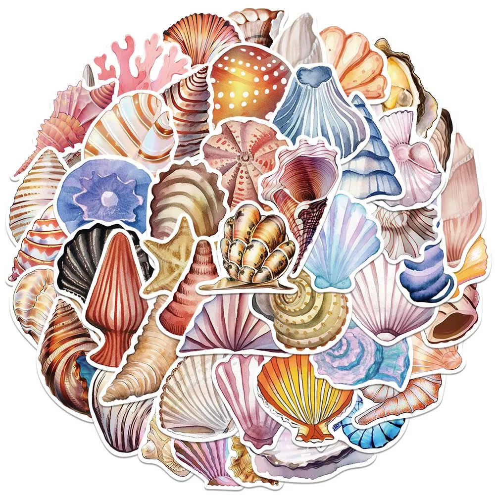 

50pcs Aesthetic Cartoon Shells Stickers Vinyl Decals For Laptop Water Bottle Luggage Notebook Phone Waterproof Graffiti
