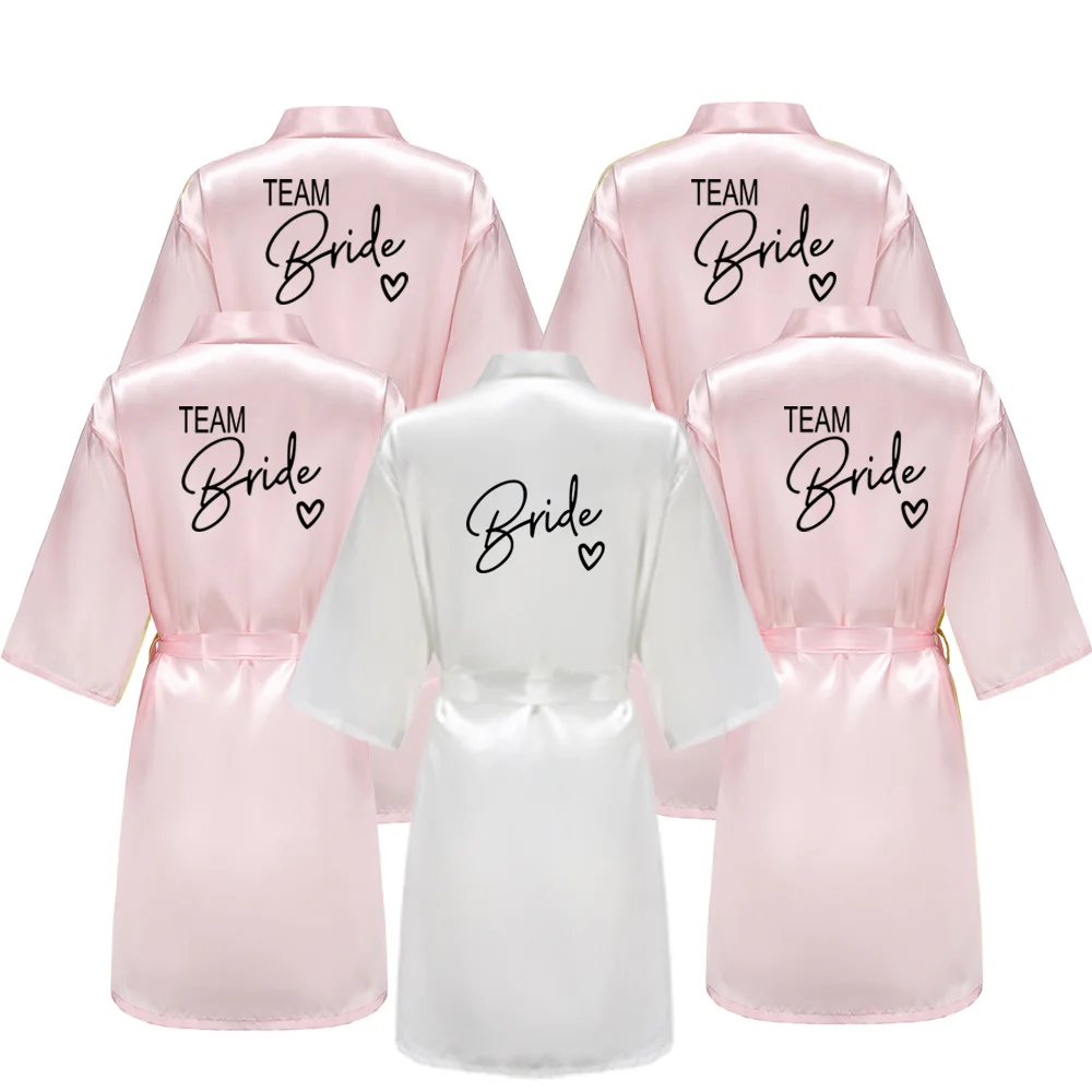Wedding Party Team Black Letters Kimono Satin Pamas Bridesmaid Bathrobe Bride Robe bride robes,silk robe