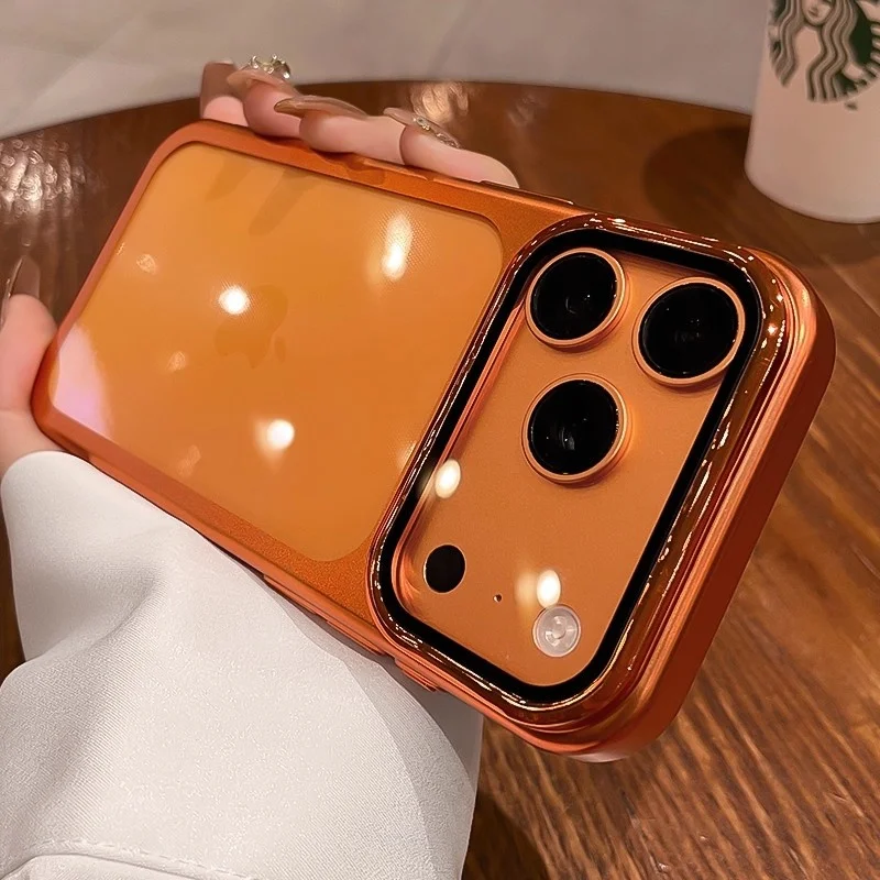 Elegant Clear Phone Case with Flip Lens Stand and Shockproof Bumper Protection