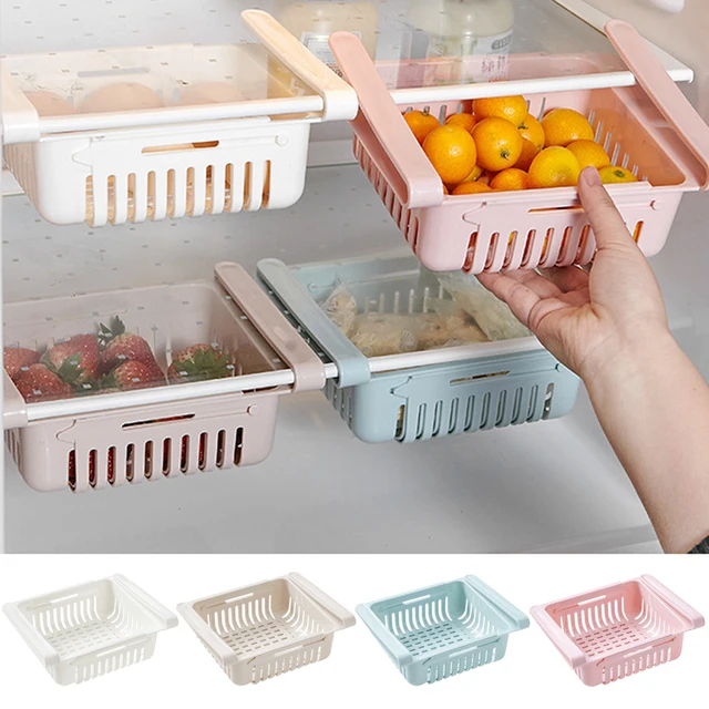 Kitchen Fruit Food Storage Box Plastic Fridge Organizer Slide Under Shelf Drawer Box Rack Holder Refrigerator Storage Containers