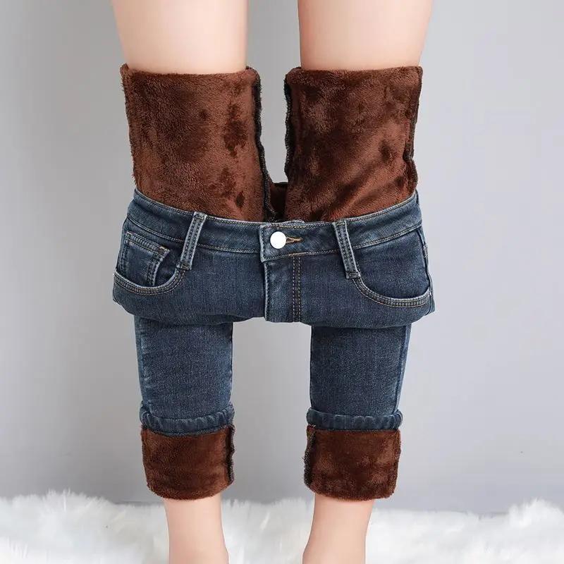 

Women Fleece Jeans Y2K Clothes High Waist Warm Denim Pencil Pants Skinny Velvet Pantalones 2022 Winter Thickening Trousers 801