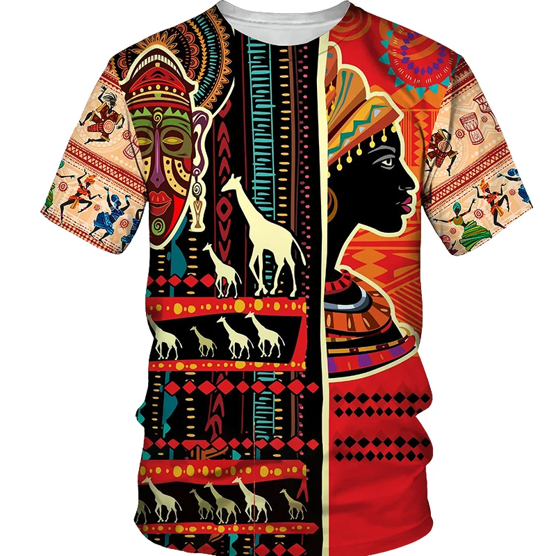 

African Men's T-shirt Summer New O Collar Short Sleeve T-shirt Plus Size Casual Men Retro Style 3D printed Clothes Top For Men