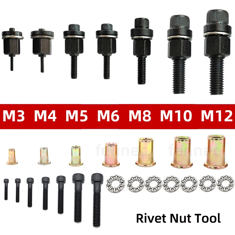 Hand Rivet Nut Gun Head Nuts Adapter Tool Riveter Tool Accessory For Nuts M3 M4 M5 M6 M8 M10 M12 1pcs
