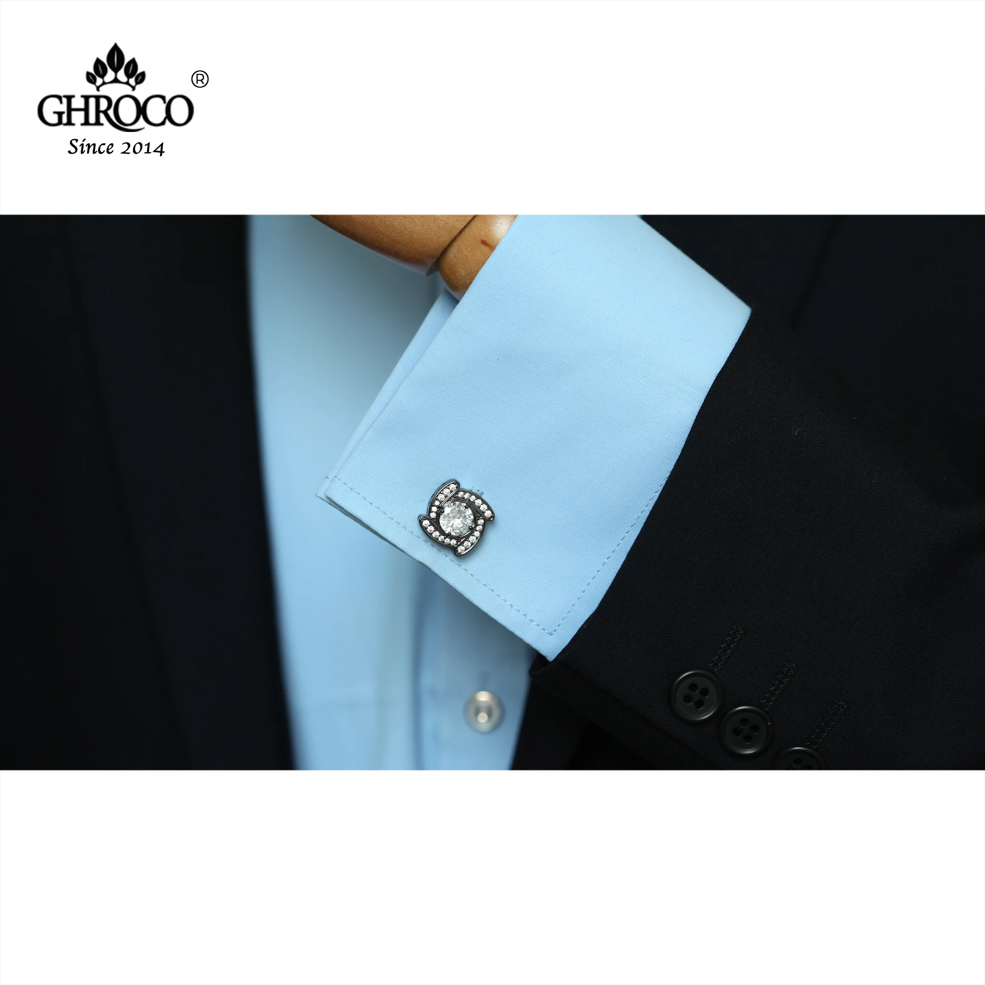GHROCO High-Quality Exquisite Flower Shape Zircon Classic French Shirt Cufflinks Fashion Luxury Gift for Business Men & Wedding
