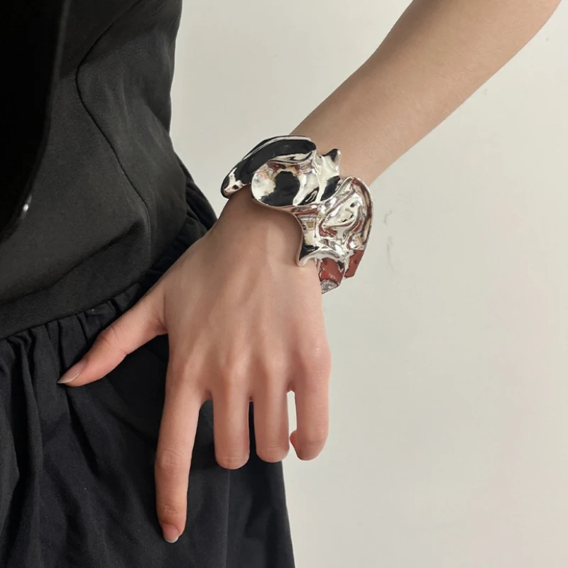 Geometric Irregular Exaggerate Open Bracelet Women Lava Texture Personalized Bracelet Bangle Luxury Fashion Jewelry Woman Gift