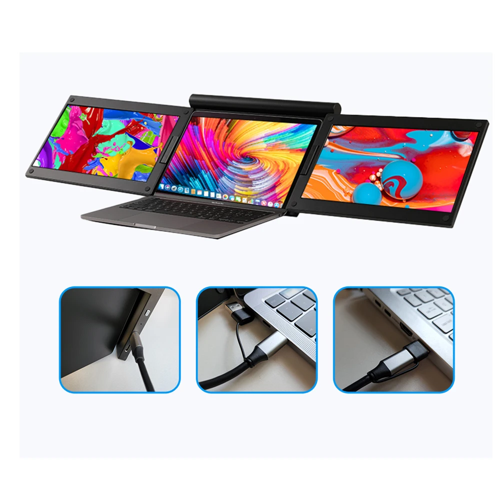 Tri   Folding  13.3Inch Tecno  Portable Laptop Display Extender For LaptopScreen direct factory supply 13 3inch ips full view 1920 1080 portable triple gaming laptopscreen